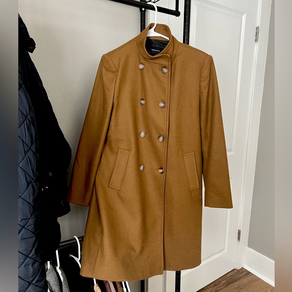 ZARA Womens Size L Tan Trench Coat/Over Coat